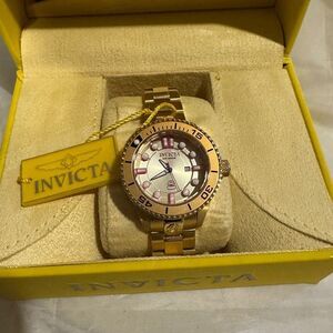 Invicta Women's Pro Diver 300m Quartz 18k Gold Plated Steel Watch 19821 Open Box